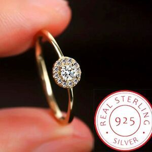 Gold Sterling Silver zirconia minimalist Ring sz 8